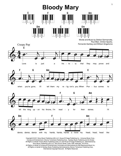 lady gaga bloody mary piano chords